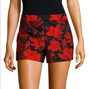 Alice + Olivia sz 2 High Rise Red + Black Marisa Floral Jacquard Micro Shorts
